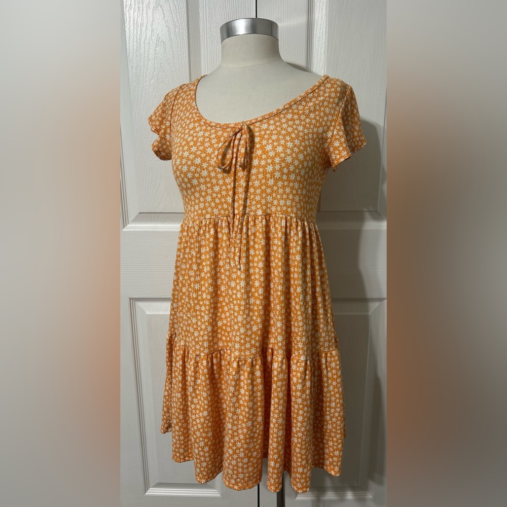 Jessica Simpson Orange Ditsy Floral Mini Dress Ribbed Knit Size M